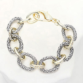 Rhinestone Embellished Open Metal Oval Link Bracelet