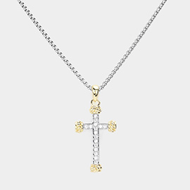 CZ Embellished Cross Pendant Necklace