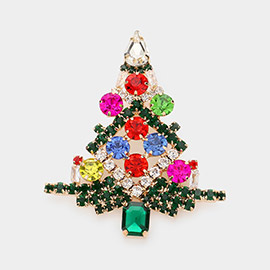 Multi Stone Cluster Christmas Tree Pin Brooch