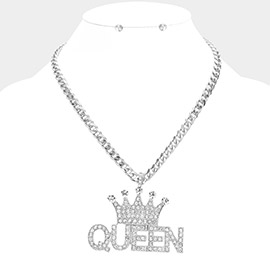 Crown Queen Message Pendant Necklace