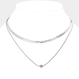 Metal Square Pointed Double Layered Necklace