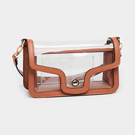 Solid Faux Leather Transparent Rectangle Shoulder Bag