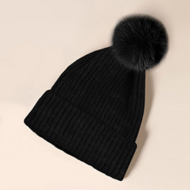 Solid Knit Pom Pom Beanie Hat