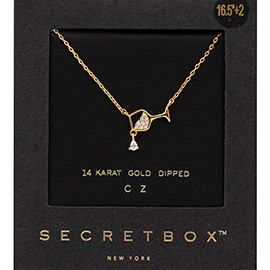 SECRET BOX_14K Gold Dipped CZ Stone Accented Wine Glass Pendant Necklace