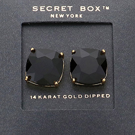 SECRET BOX_14K Gold Dipped Rhinestone Stud Earrings