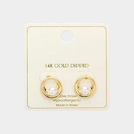 14K Gold Dipped Inner Circle Pearl Stud Earrings