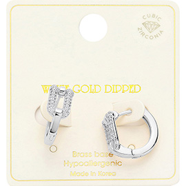 White Gold Dipped CZ Stone Paved Abstract Hoop Earrings