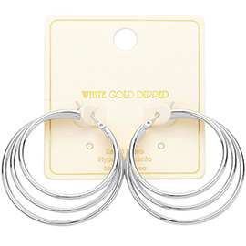 White Gold Dipped Triple Hoop Pin Catch Earrings