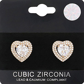 CZ Stone Heart Stud Earrings