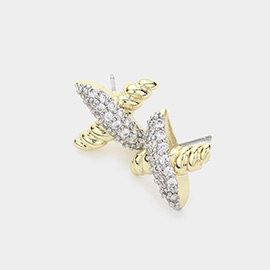 14K Gold Plated CZ Stone Paved Crisscross Stud Earrings