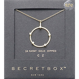 SECRET BOX_14K Gold Dipped CZ Stone Pointed Open Circle Pendant Necklace