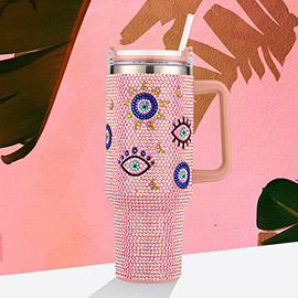 Bling Evil Eye Studded 40oz Stainless Steel Tumbler With Handle