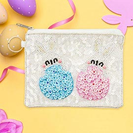 Easter Bunny Flower Sequin Seed Beaded Mini Pouch Bag