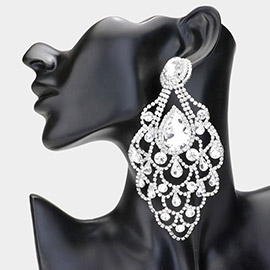 Teardrop Stone Pointed Over Sized Chandelier Evening Earrings