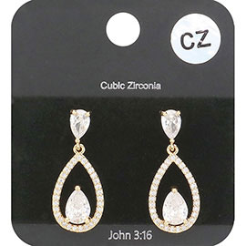 Teardrop CZ Stone Pointed Dangle Evening Earrings