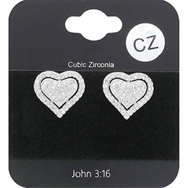 CZ Heart Stone Stud Earrings