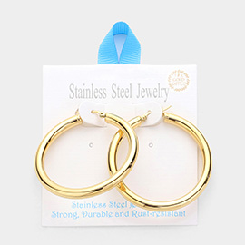 18K Gold Dipped Stainless Steel Hoop Pin Catch Earrings