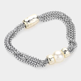 Pearl Pointed Mesh Chain Magnetic Bracelet