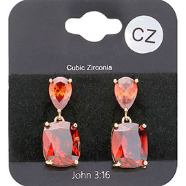 CZ Teardrop Rectangle Stone Cluster Dangle Evening Earrings