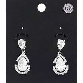 CZ Teardrop Stone Dangle Evening Earrings