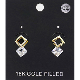 18K Gold Filled CZ Stone Abstract Earrings