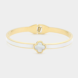 Enamel Quatrefoil Pointed Hinged Bangle Bracelet