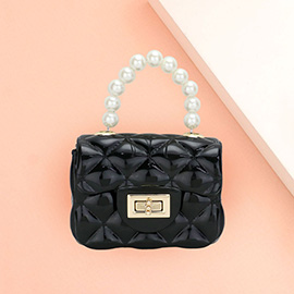 Pearl Top Handle Jelly Mini Flap Purse / Crossbody Bag