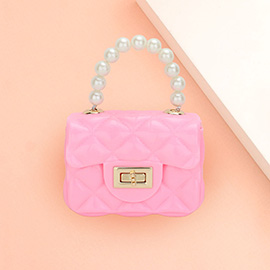 Pearl Top Handle Jelly Mini Flap Purse / Crossbody Bag