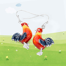 Enamel Rooster Dangle Earrings