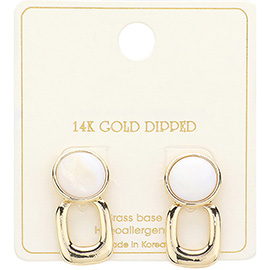 14K Gold Dipped Square Drop Button Earrings