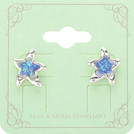 Sea Glass Embossed Starfish Stud Earrings