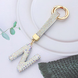 Bling Studded Monogram Initial N Keychain