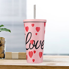 Love Message Heart Pattern Printed 16oz Stainless Steel Tumbler