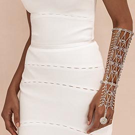 Crystal Rhinestone Paved Bridal Hand Chain Evening Bracelet