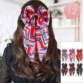 12PCS - Oversized Abstract Pattern Satin Bow Barrettes