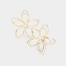 Pearl Pointed Metal Wire Flower Earrings