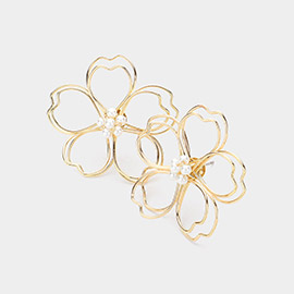 Pearl Pointed Metal Wire Flower Earrings