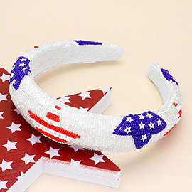 American USA Flag Star Sequin Seed Beaded Headband