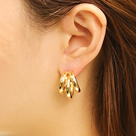 14K Gold Dipped Trip Loop Hoop Earrings
