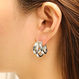 White Gold Dipped Trip Loop Hoop Earrings