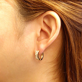 14K Gold Dipped CZ Stone Paved Huggie Hoop Earrings