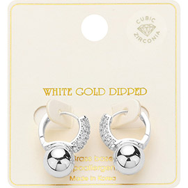 White Gold Dipped CZ Paved Ball Pointed Earrings