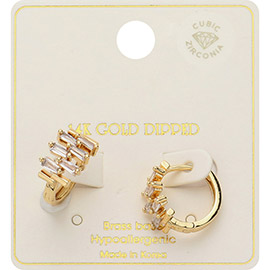 14K Gold Dipped Disorganize CZ Stone Embellished Huggie Hoop Earrings