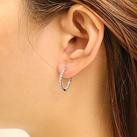 White Gold Dipped Inside Out CZ Stone Paved Huggie Hoop Earrings
