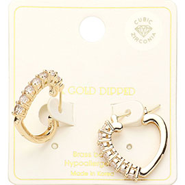 14K Gold Dipped CZ Stone Paved Cupid Pin Catch Hoop Earrings