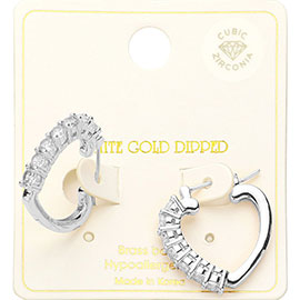 Wihte Gold Dipped CZ Stone Paved Cupid Pin Catch Hoop Earrings
