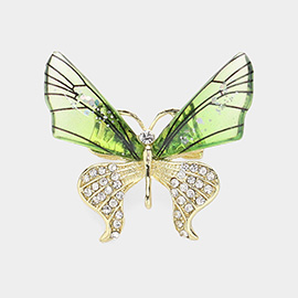 Rhinestone Paved Transparent Butterfly Pin Brooch