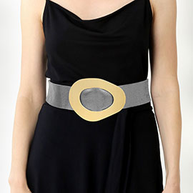 Geometric Brushed Metal Buckle Faux Leather Belt