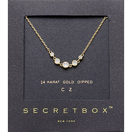 SECRET BOX_14K Gold Dipped CZ Stone Bezel Link Pendant Necklace