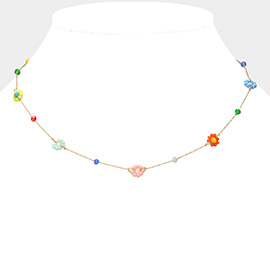 Flower Beaded Station Necklace
